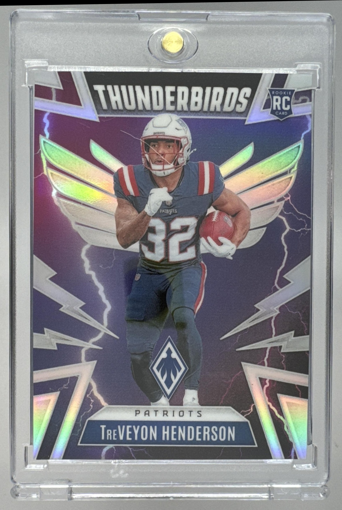 Card image for 2025 Panini Phoenix TreVeyon Henderson Thunderbirds #36 RC Patriots