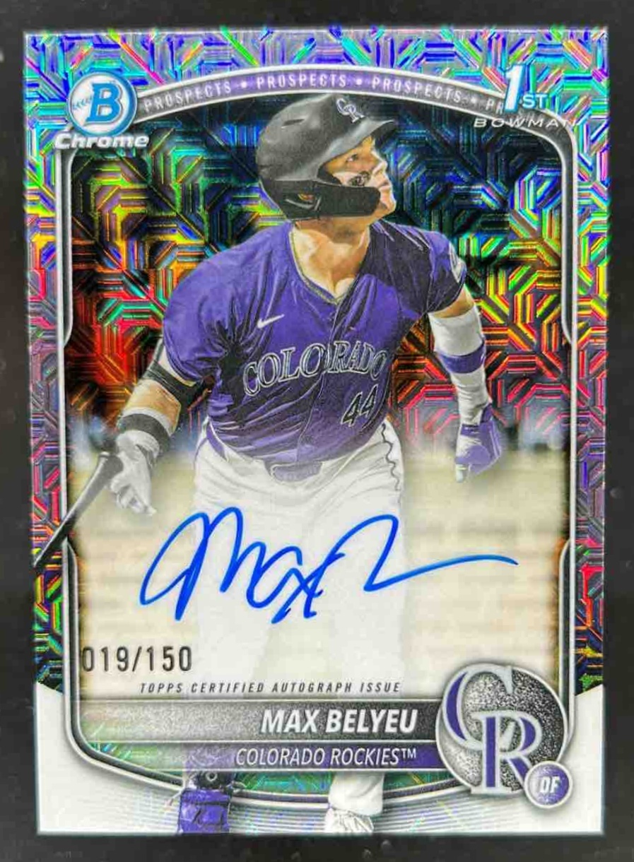 Card image for Max Belyeu 2025 Bowman Draft Chrome Prospect Auto HTA Choice Refractor /150