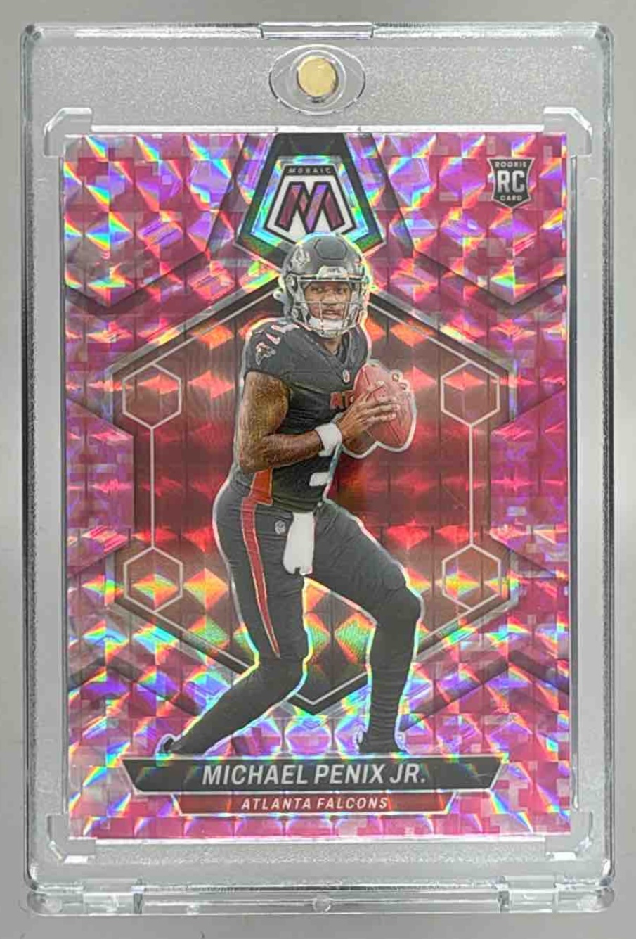 Card image for 2024 Panini Mosaic Michael Penix Jr. Camo Pink Prizm #308 RC Falcons