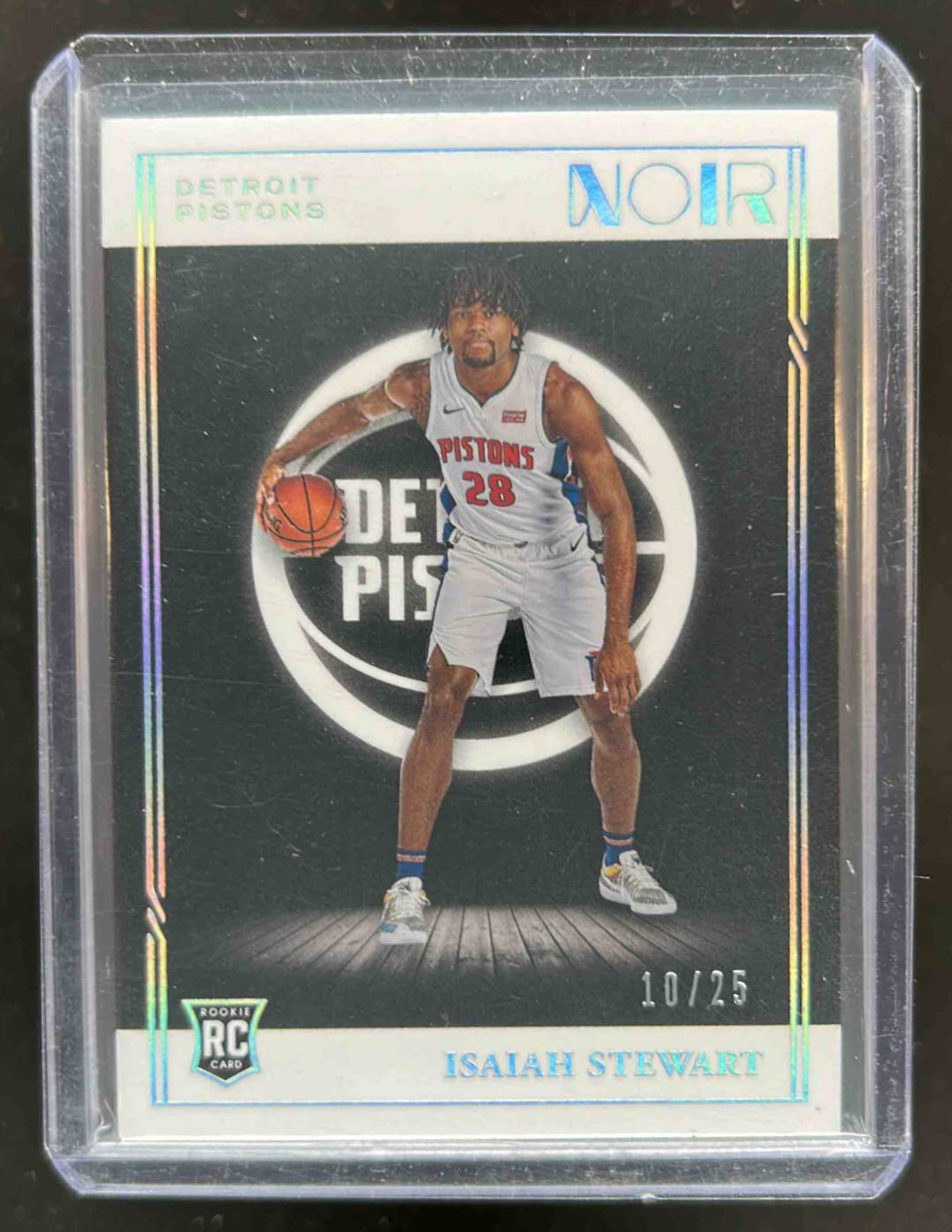 Card image for 2020-21 Panini Noir Isaiah Stewart Holo Silver /25 #159 RC Association Edition