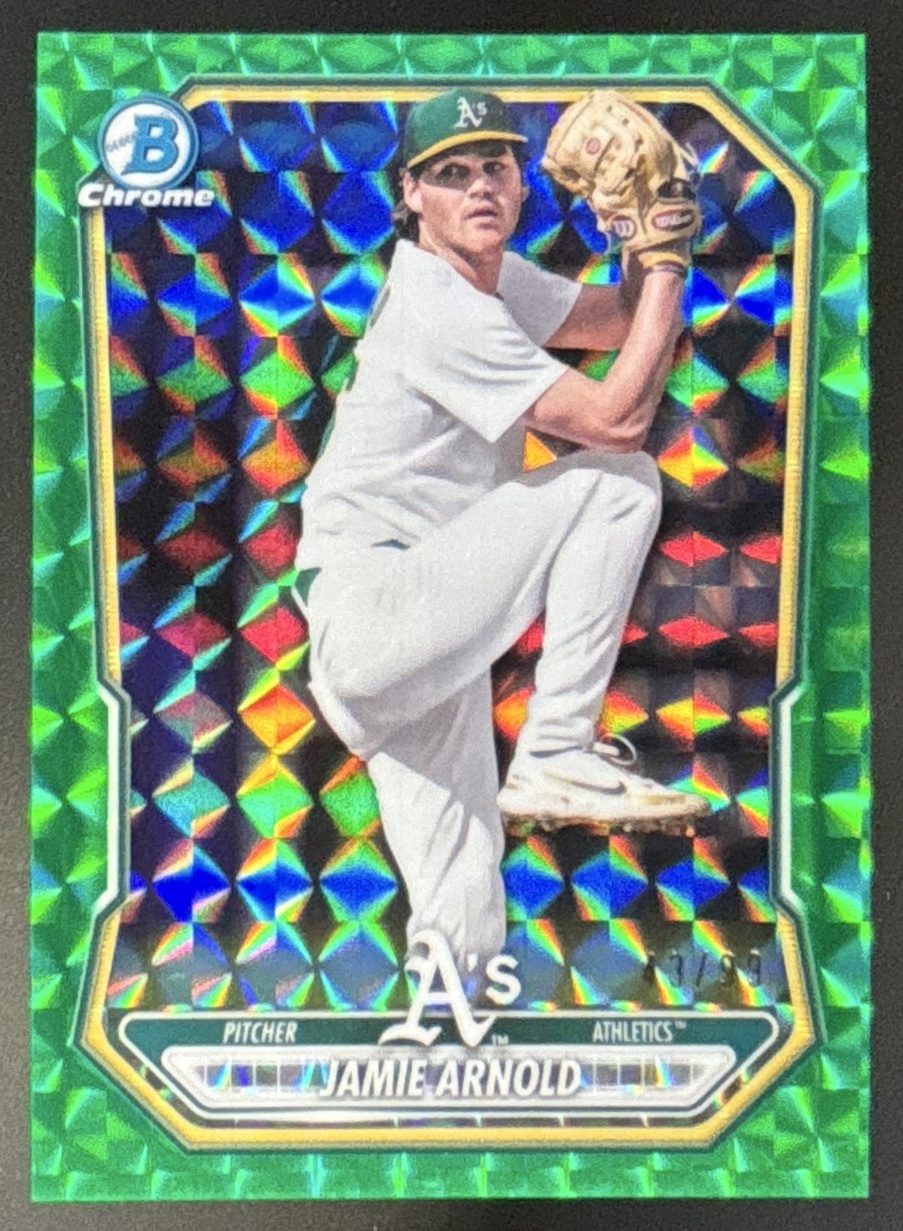 Card image for 2026 Bowman Jamie Arnold Chrome Prospects Green Geometric Refractor /99