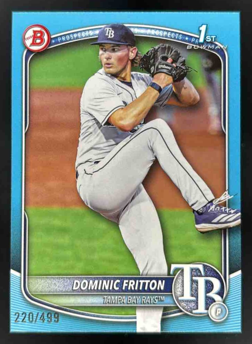 Card image for 2025 Bowman Draft Dominic Fritton Sky Blue Border /499 #BD-189 Rays