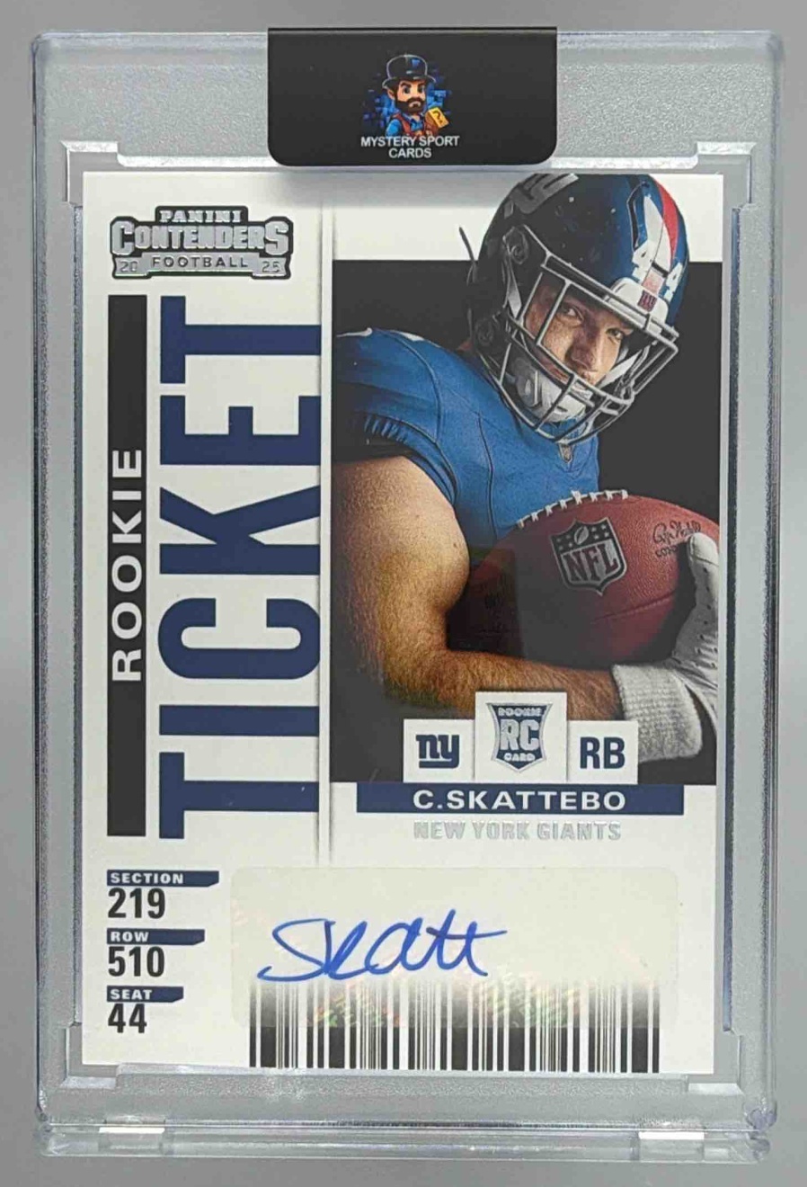 Card image for 2025 Panini Select Cam Skattebo Contenders Rookie Ticket RPS Variation #27 RC Giants
