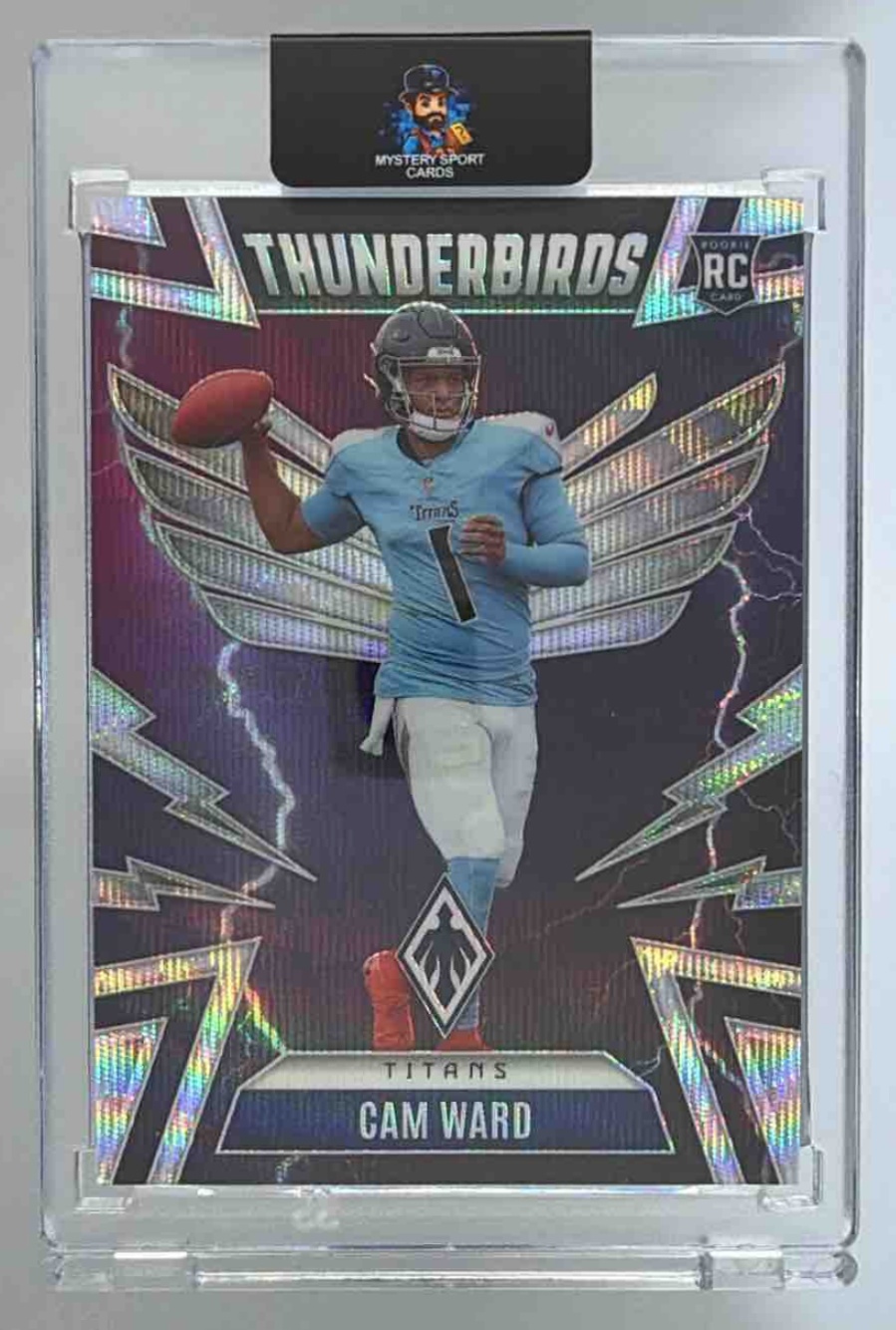 Card image for 2025 Panini Phoenix Cam Ward Thunderbirds Wave Prizm /299 #49 RC Titans