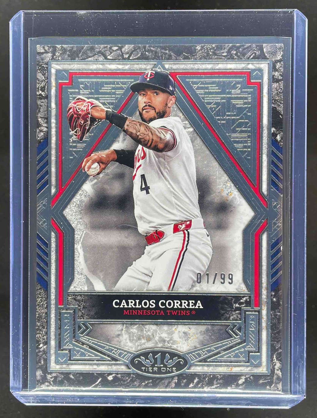 Card image for Carlos Correa 2025 Topps Tier One 2 Silver Foil /99 #69 Minnesota Twins
