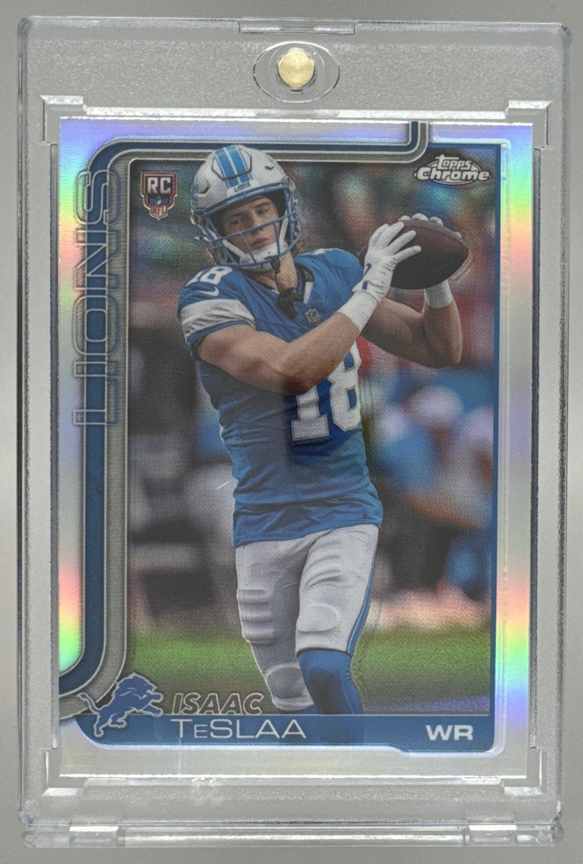 Card image for 2025 Topps Football Chrome Isaac TeSlaa Rookie Refractor #320 RC Detroit Lions