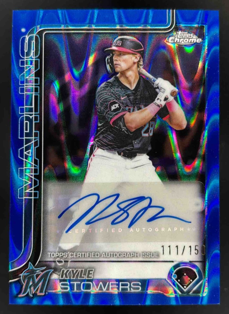 Card image for 2025 Topps Chrome Update Kyle Stowers Auto Blue Raywave Refractor /150