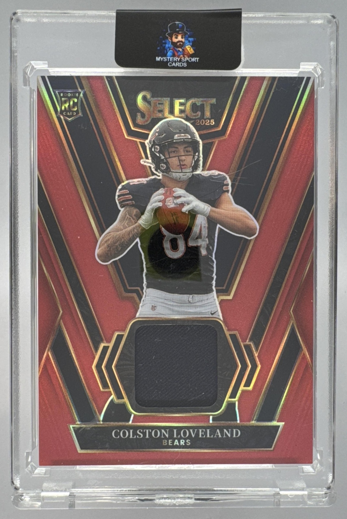Card image for 2025 Panini Select Colston Loveland Rookie Swatches Red Prizm #RSW-CLD RC Bears