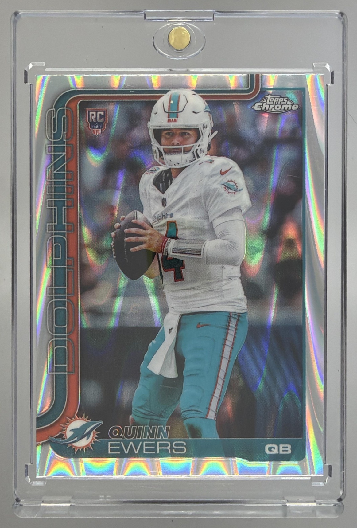 Card image for 2025 Topps Football Chrome Quinn Ewers Rookie Refractor #316 RC Miami Dolphins