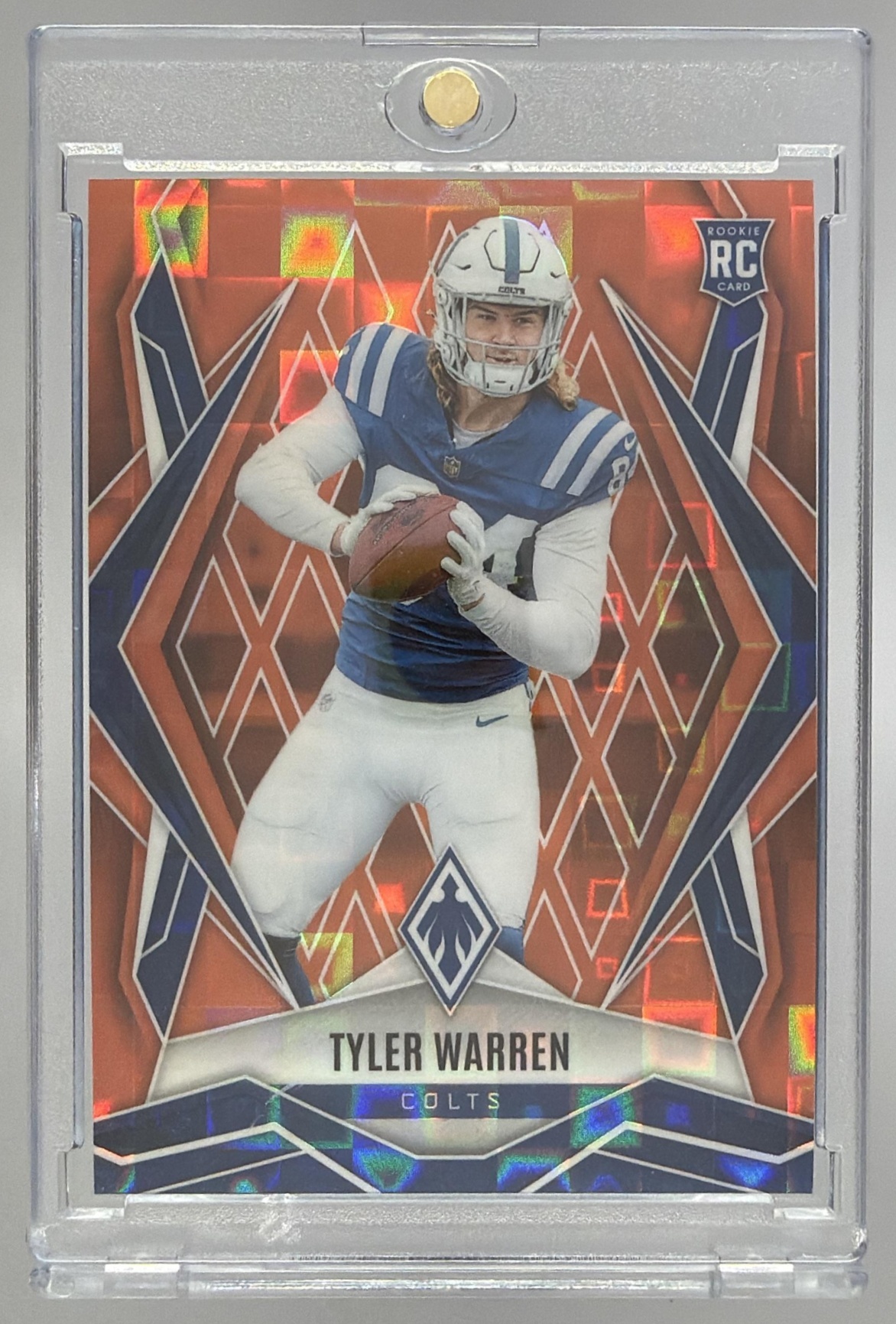 Card image for 2025 Panini Phoenix Tyler Warren Orange Pandora Prizm /189 #185 RC Colts
