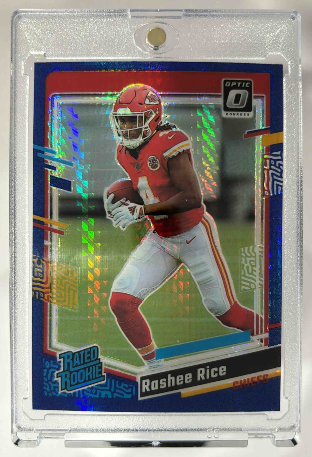 Card image for 2023 Panini Donruss Optic Rashee Rice Green Hyper Prizm #257 RC Rated Rookie Chiefs