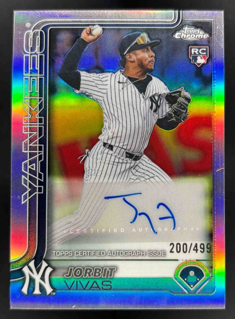 Card image for 2025 Topps Chrome Update Jorbit Vivas Auto Refractor /499 #AC-JV RC Yankees
