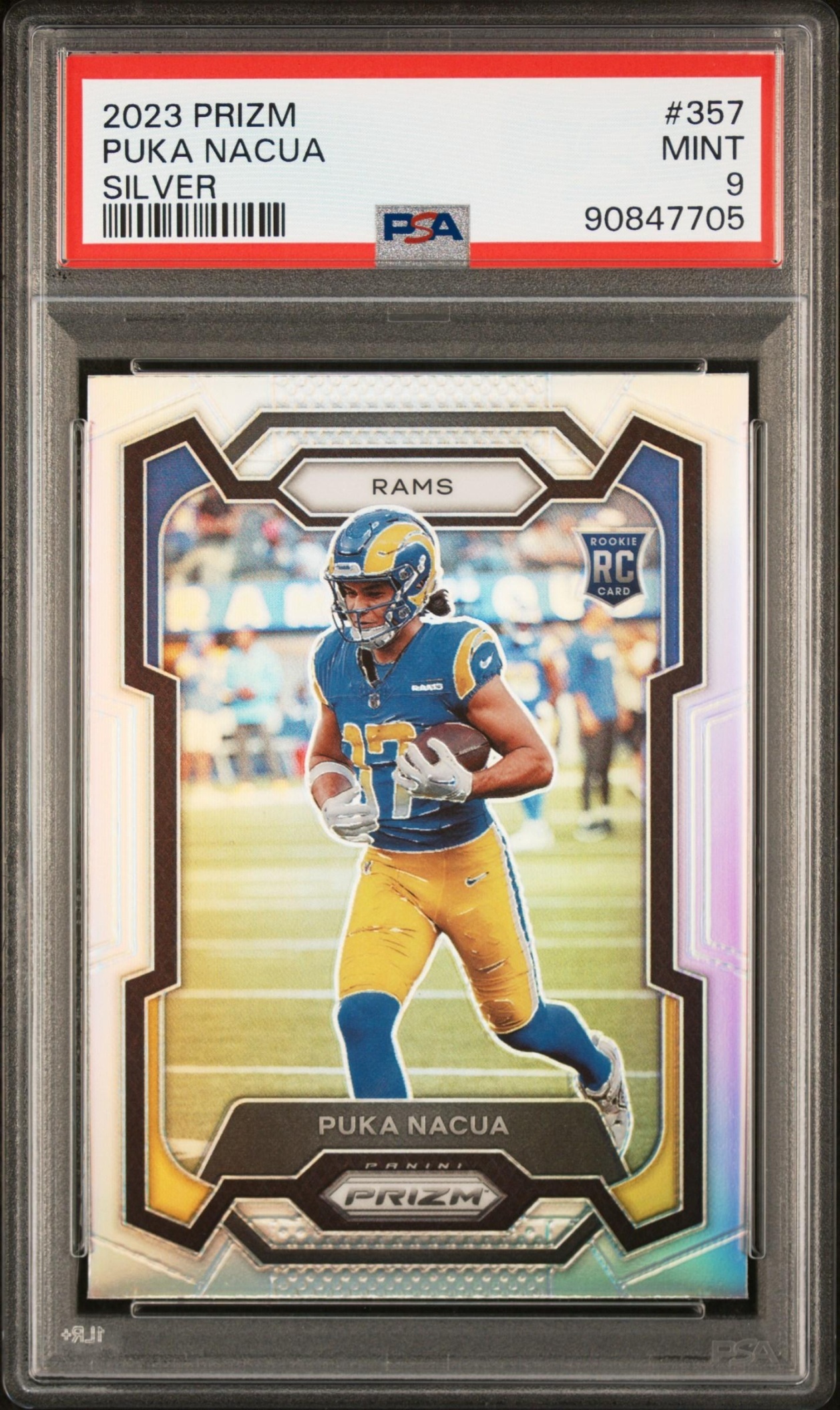 Card image for 2023 Panini Football Prizm Puka Nacua Silver #357 RC Los Angeles Rams