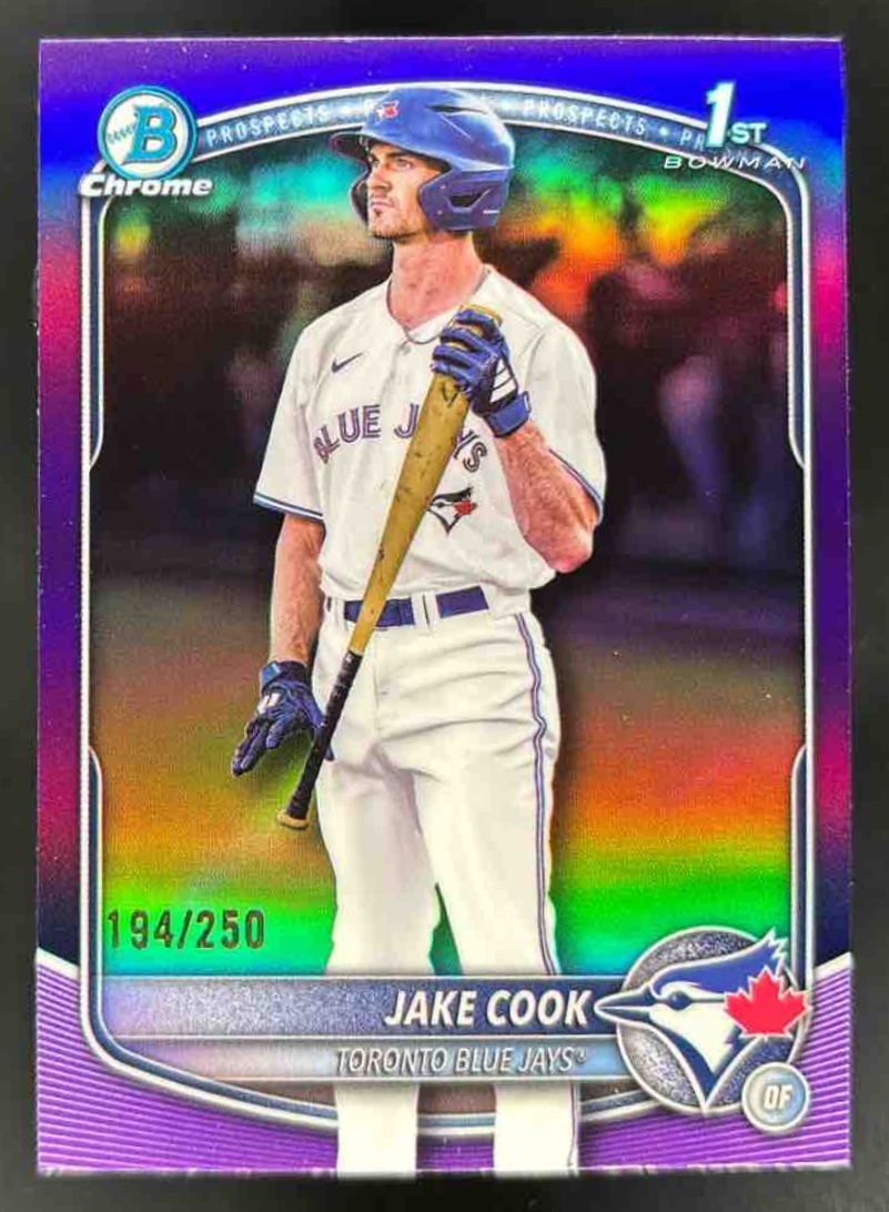Card image for 2025 Bowman Draft Jake Cook Chrome Purple Refractor /250 #BDC-97 Blue Jays