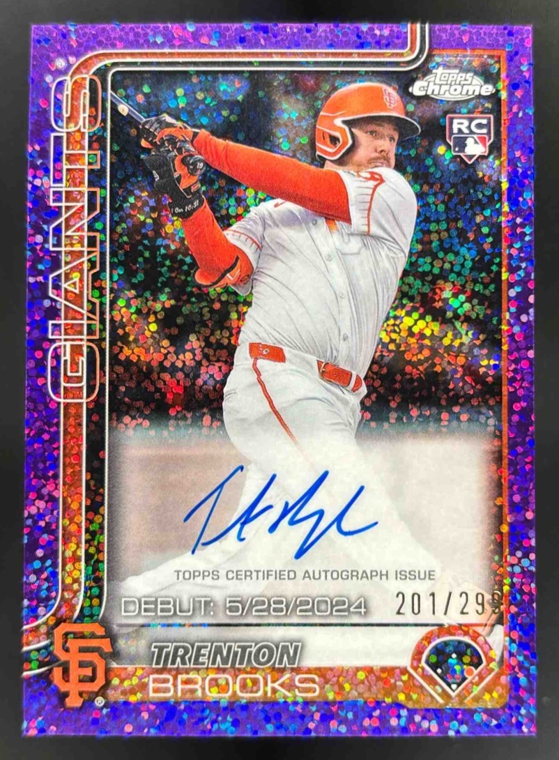 Card image for 2025 Topps Chrome Update Trenton Brooks Debut Auto Purple Speckle Refractor /299