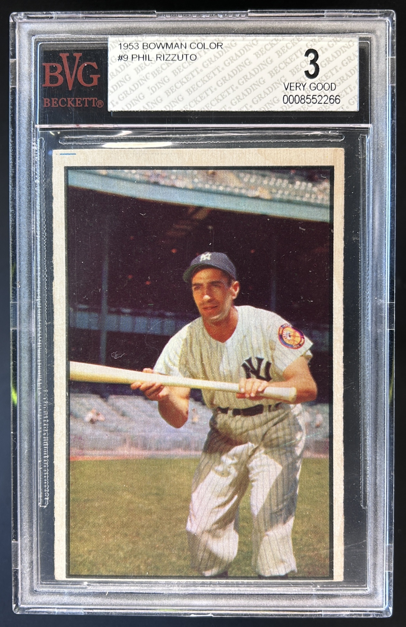 Card image for 1953 BOWMAN COLOR PHIL RIZZUTO #9 BVG 3 NEW YORK YANKEES