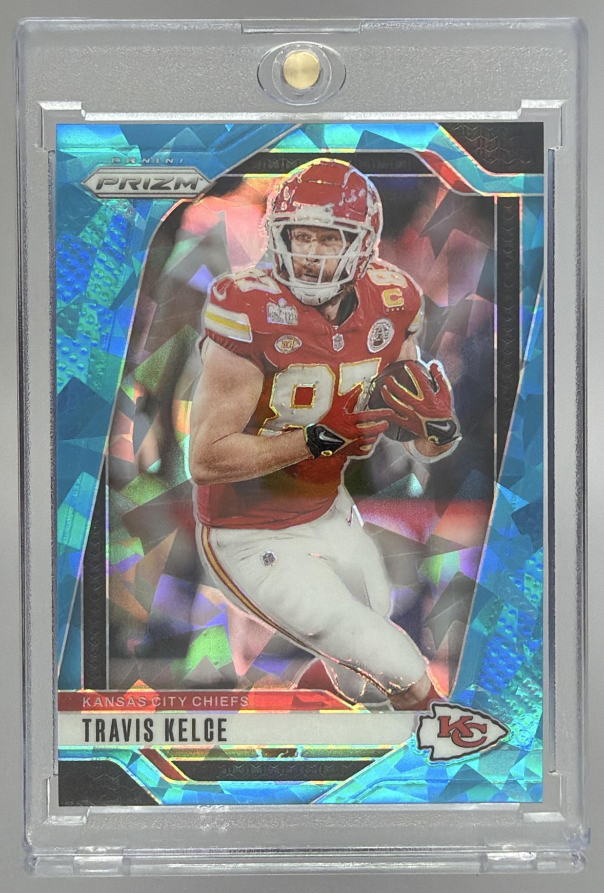 Card image for 2024 Panini Football Prizm Travis Kelce Blue Ice /99 #140 Kansas City Chiefs