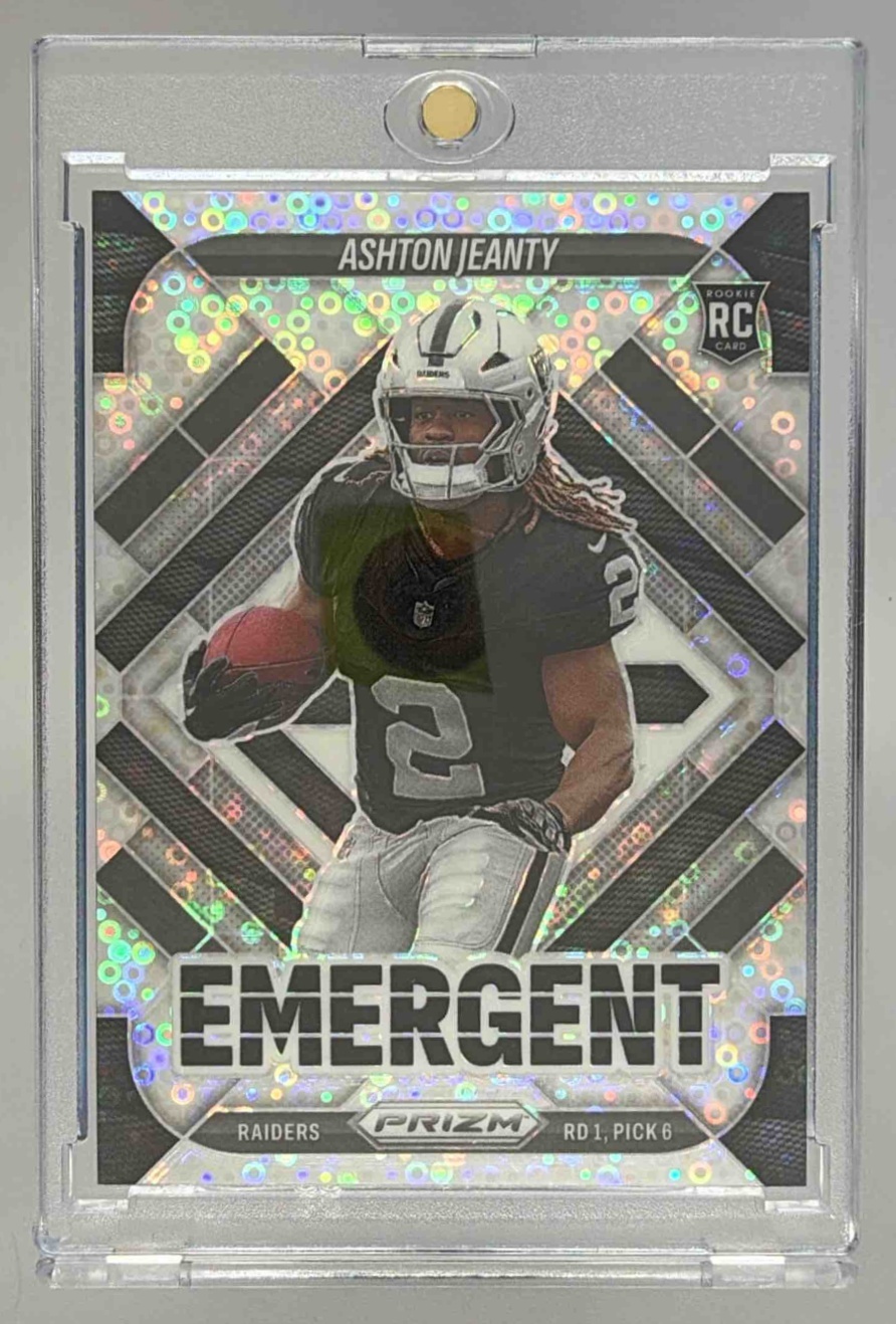 Card image for 2025 Panini Football Prizm Ashton Jeanty Emergent Silver #10 Las Vegas Raiders