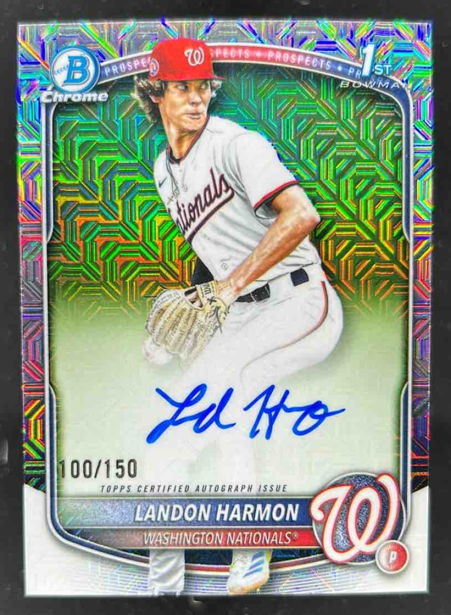 Card image for Landon Harmon 2025 Bowman Draft Chrome Prospect Auto HTA Choice Refractor /150
