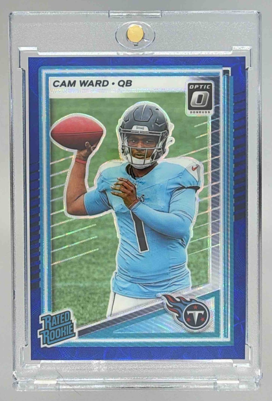 Card image for 2025 Panini Donruss Optic Cam Ward Rated Rookie Green Hyper Prizm #293 Titans
