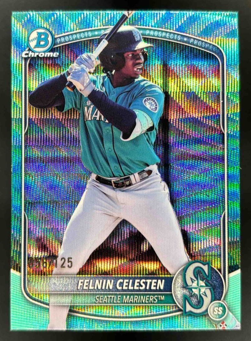 Card image for 2025 Bowman Draft Felnin Celesten Chrome Aqua Wave Refractor /125