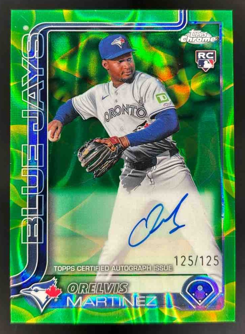 Card image for 2025 Topps Chrome Update Orelvis Martinez Lava Lamp Auto Green/Yellow /125 RC