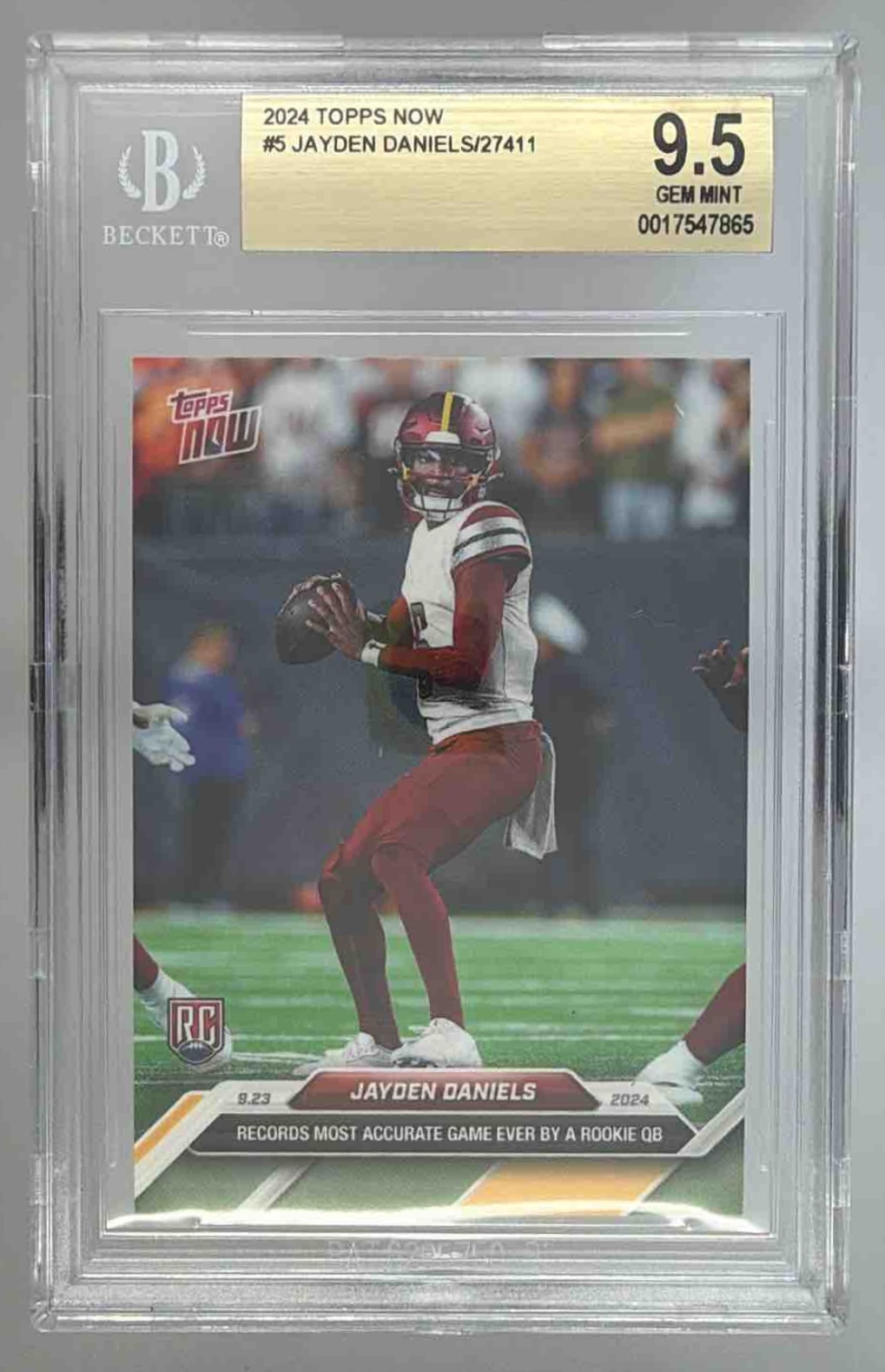 Card image for 2024 Topps Football NOW Jayden Daniels #5 RC Washington Commanders