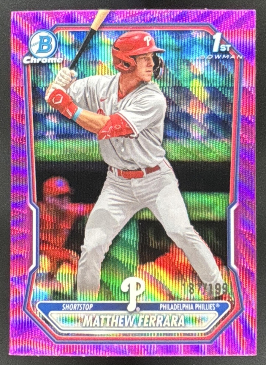Card image for 2026 Bowman Matthew Ferrara Chrome Fuchsia Wave Refractor /199 1st Prospect