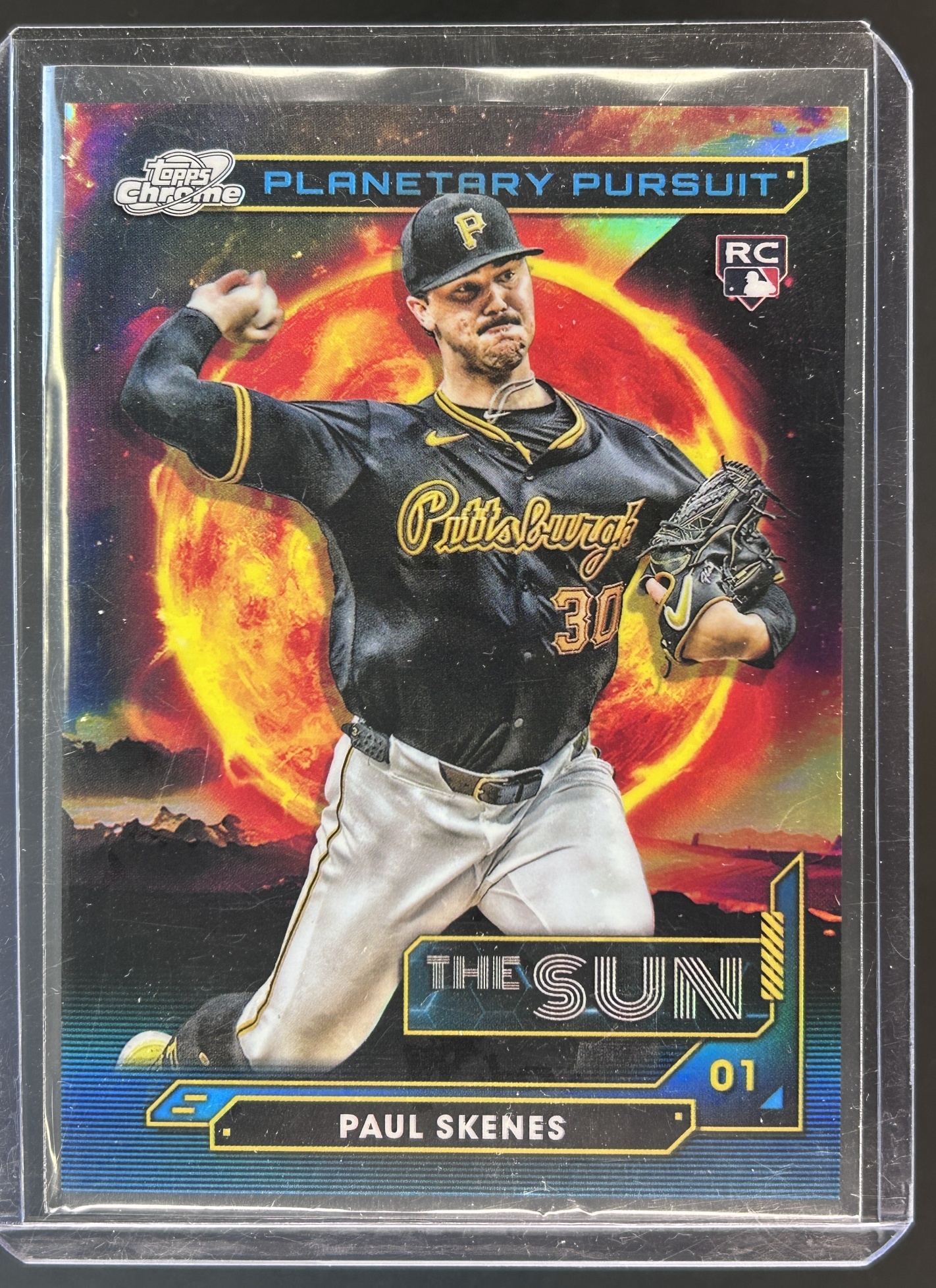 Card image for 2024 COSMIC CHROME PAUL SKENES #PPS-6 PLANETARY PURSUIT THE SUN RC