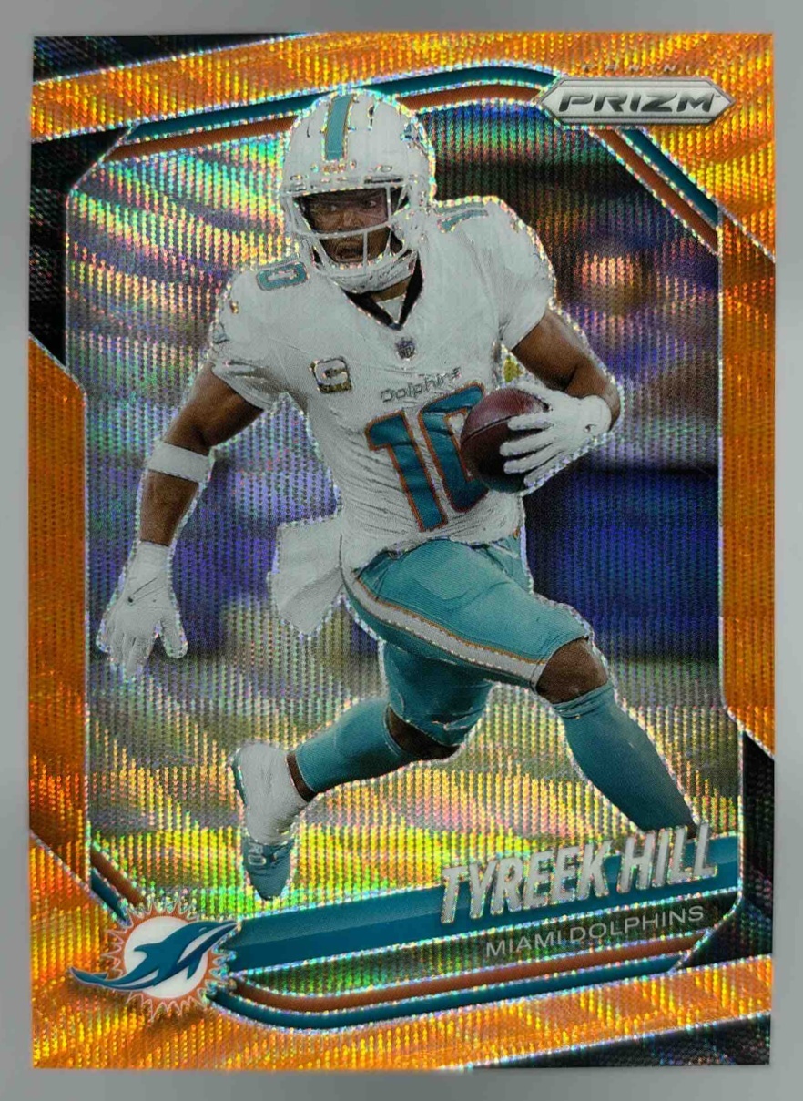 Card image for 2025 Panini Football Prizm Tyreek Hill Orange Wave /65 #249 Miami Dolphins