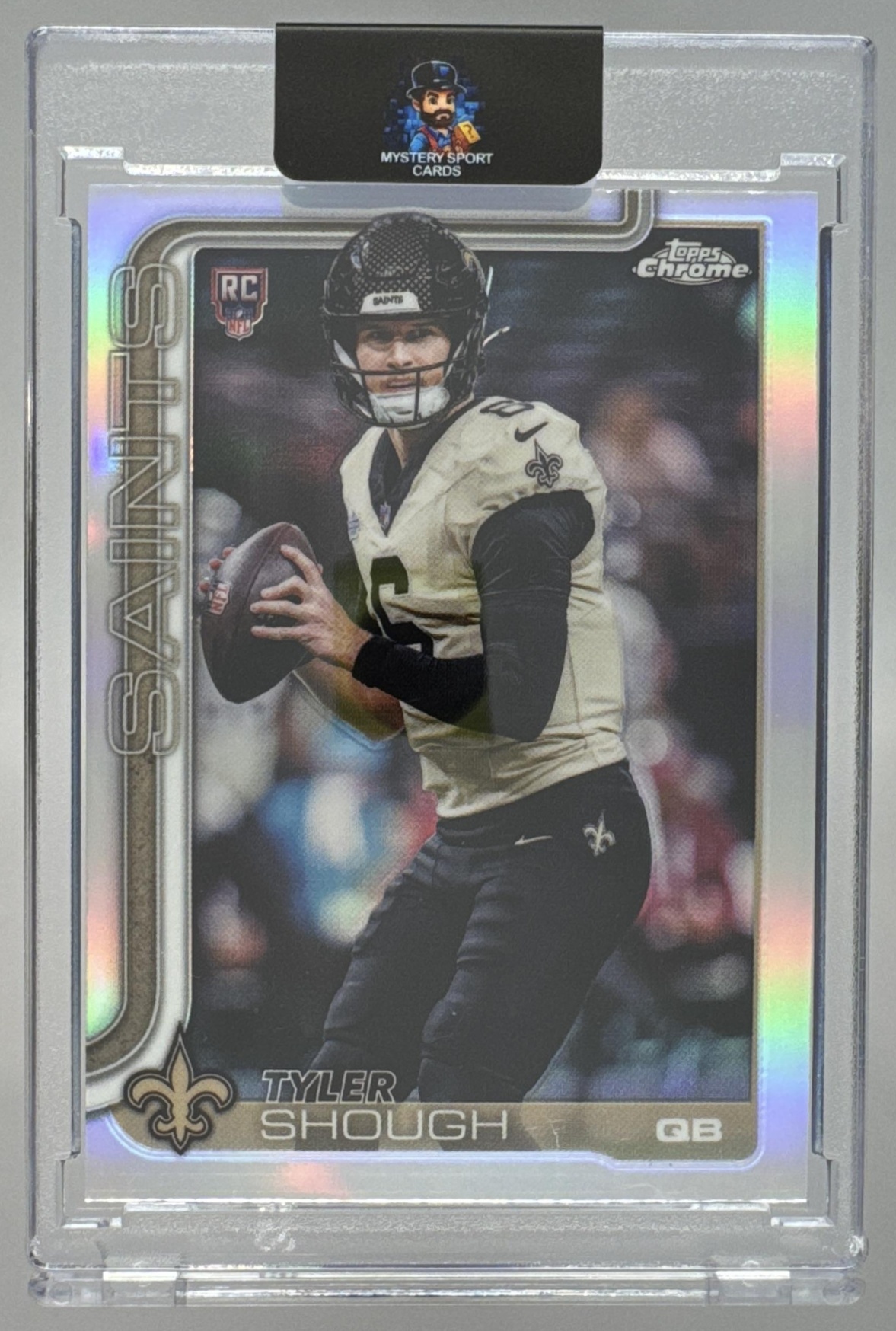 Card image for 2025 Topps Chrome Tyler Shough Rookie Refractor #398 RC Saints
