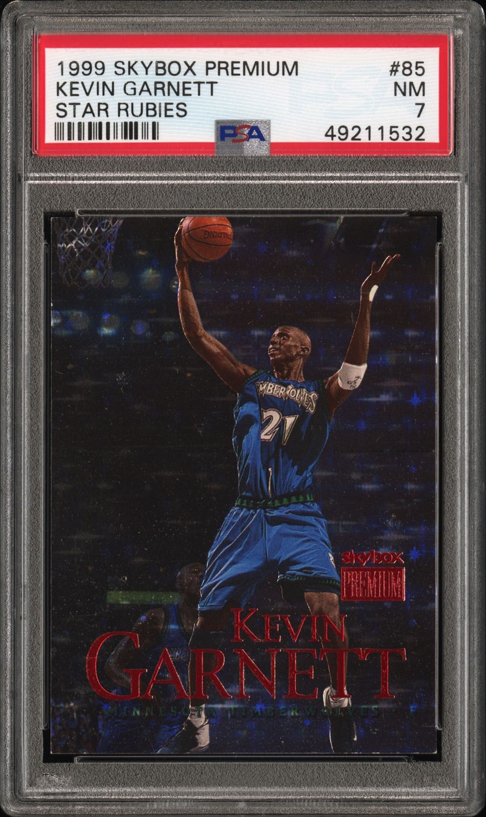 1999 Skybox Premium Kevin Garnett Star Rubies /45 #85 Timberwolves PSA 7
