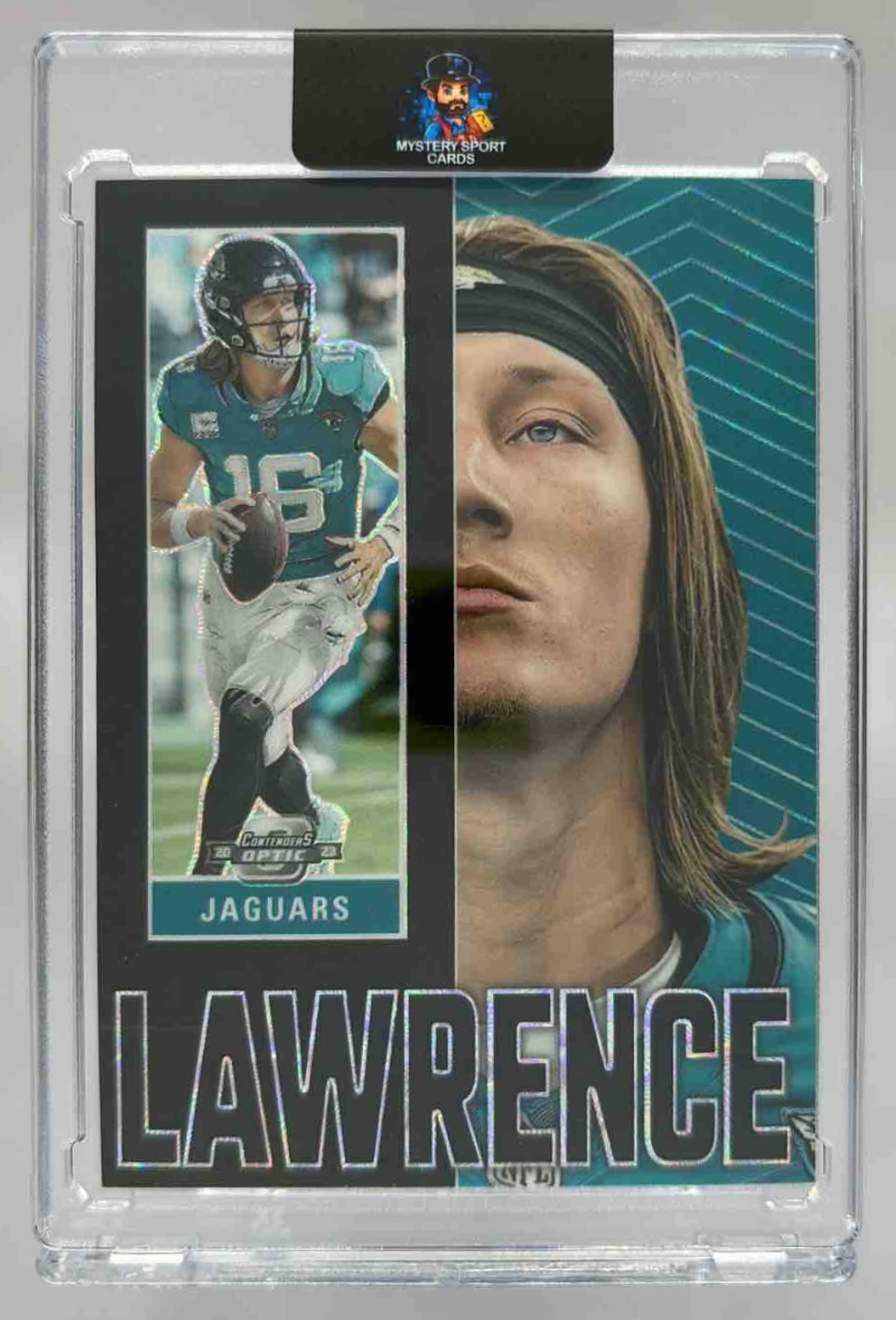 Card image for 2023 Panini Contenders Optic Trevor Lawrence Splitting Image Black Scope /25 #SI-4 Jaguars