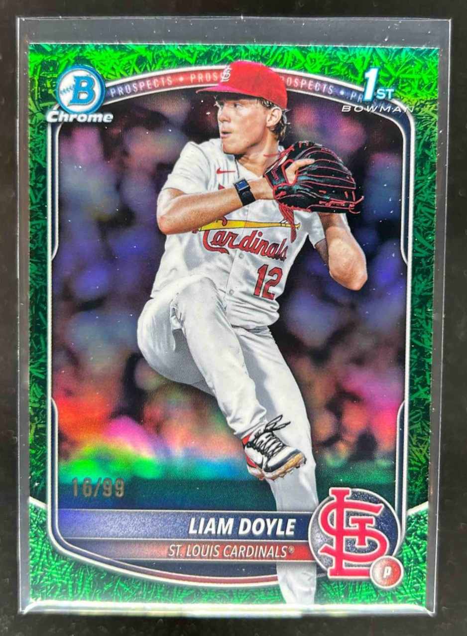 Card image for Liam Doyle 2025 Bowman Draft Chrome Green Grass Refractor /99