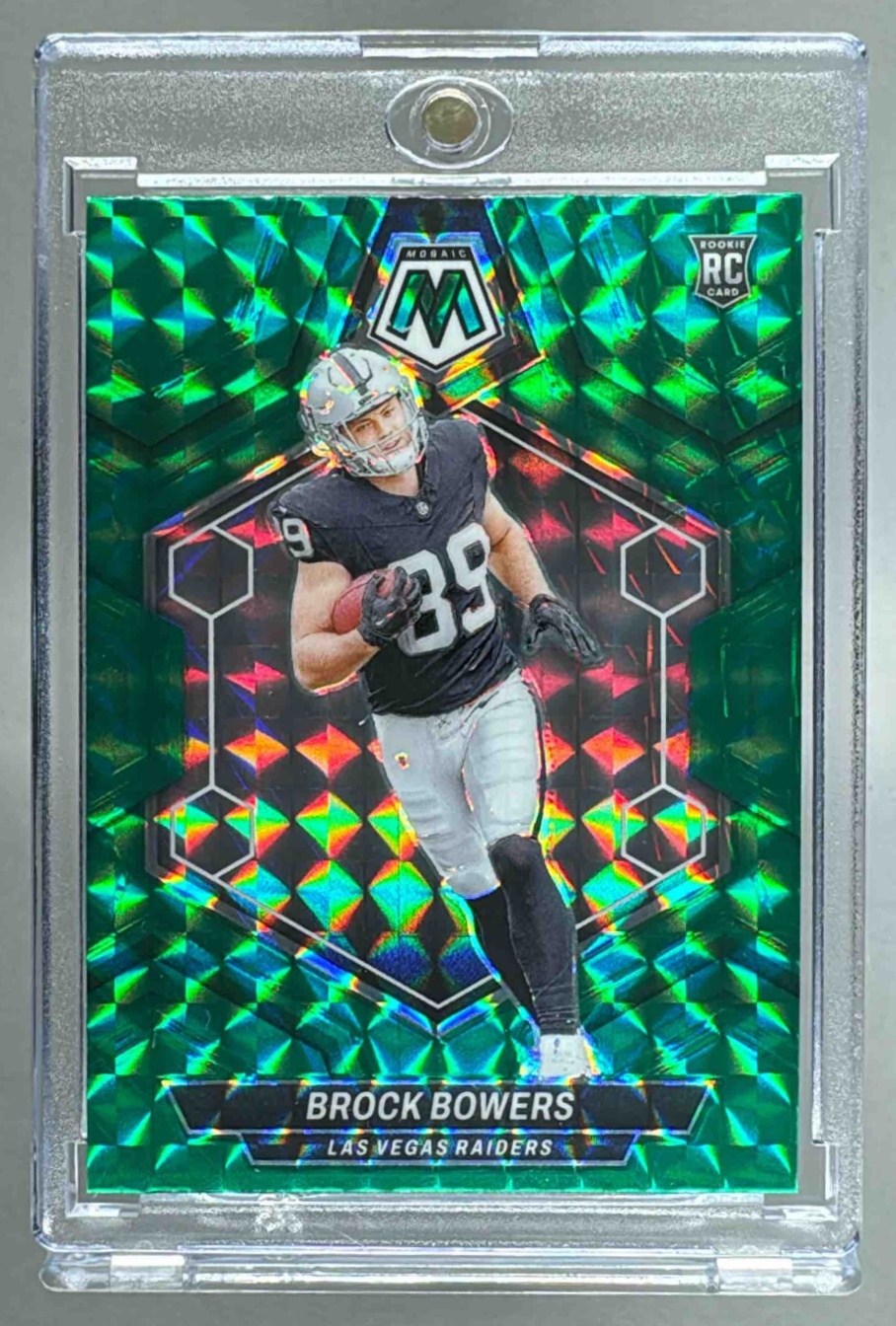 Card image for 2024 Panini Football Mosaic Brock Bowers Green Prizm #313 RC Las Vegas Raiders