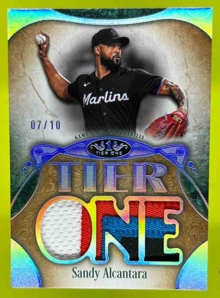 Card image for Sandy Alcantara 2026 Topps Tier One Relic Die Cut Holo Silver Foil /10