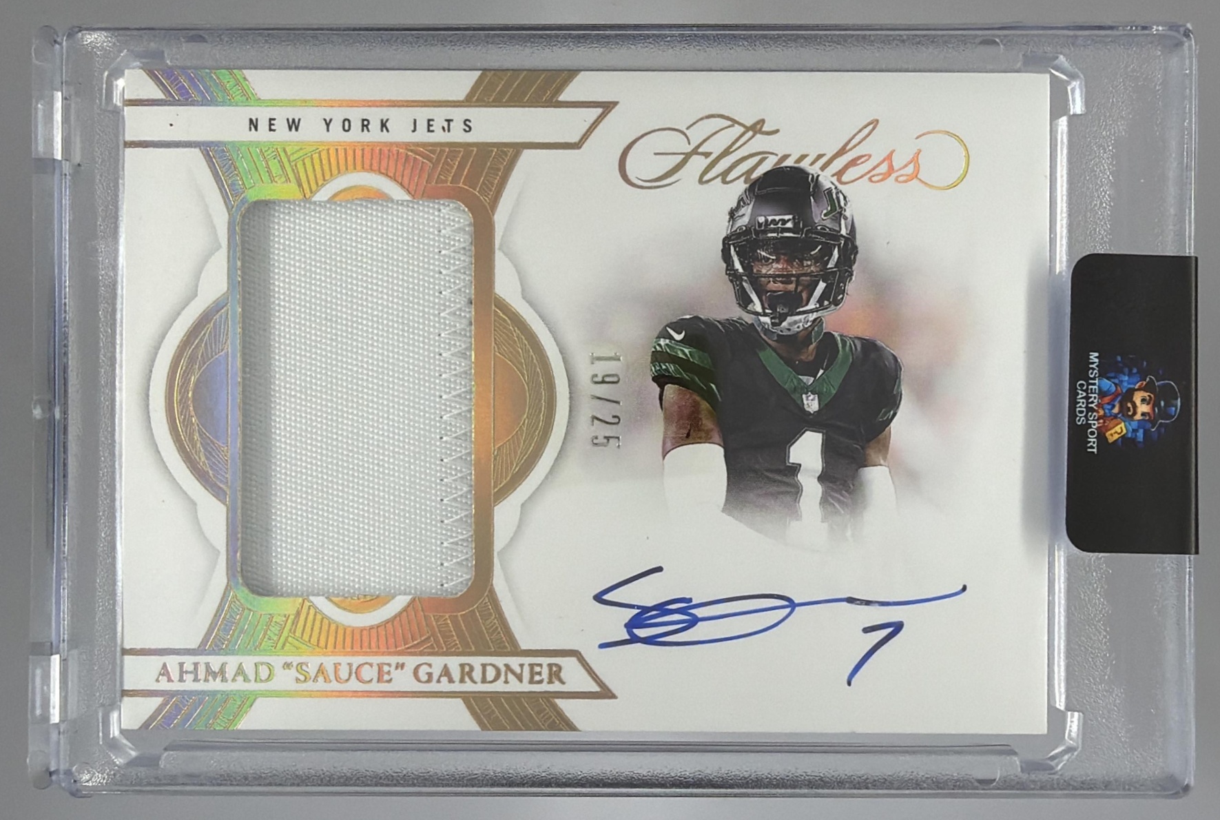 Card image for 2025 Panini Flawless Ahmad Sauce Gardner Patch Auto /25 #31 MEM Jets