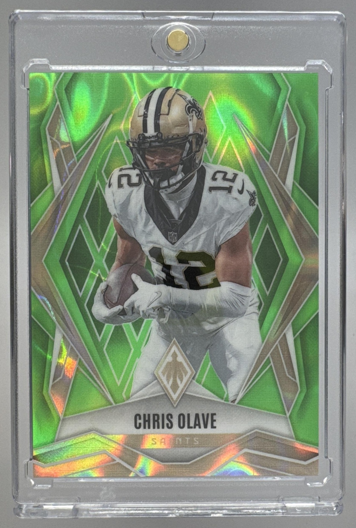 Card image for 2025 Panini Phoenix Chris Olave Lime Green Lava Prizm /225 #87 Saints
