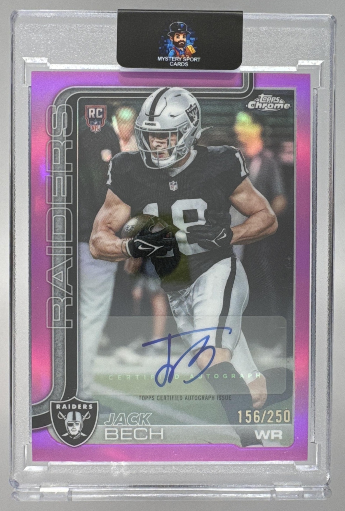 Card image for 2025 Topps Chrome Jack Bech Rookie Auto Pink Lava Refractor /250 #RA-JBE RC Raiders