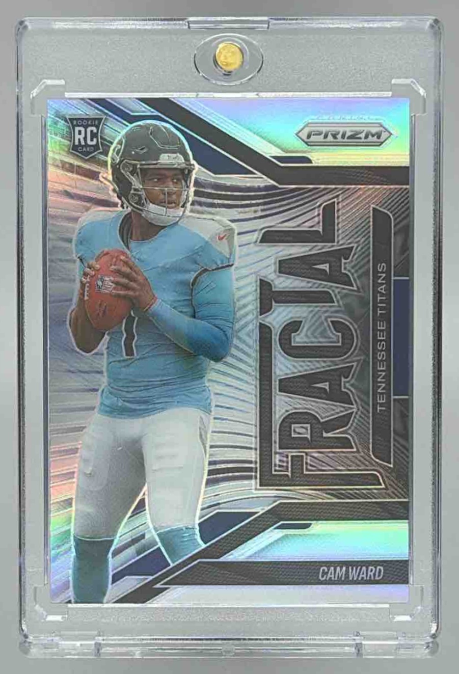 Card image for 2025 Panini Football Prizm Cam Ward Fractal #11 RC Tennessee Titans