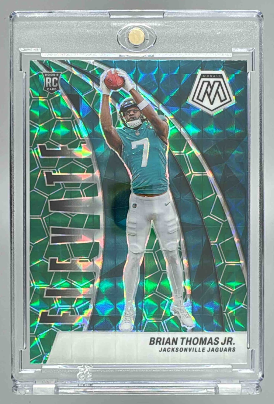 Card image for 2024 Panini Mosaic Brian Thomas Jr. Green Prizm #323 RC Jaguars