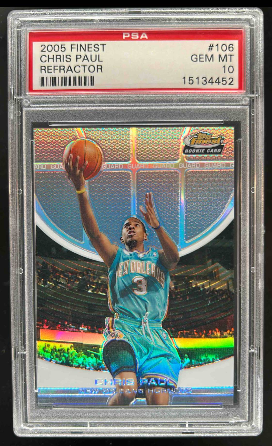 Card image for 2005-06 TOPPS FINEST CHRIS PAUL REFRACTOR /249 #106 RC PSA 10 ROOKIE