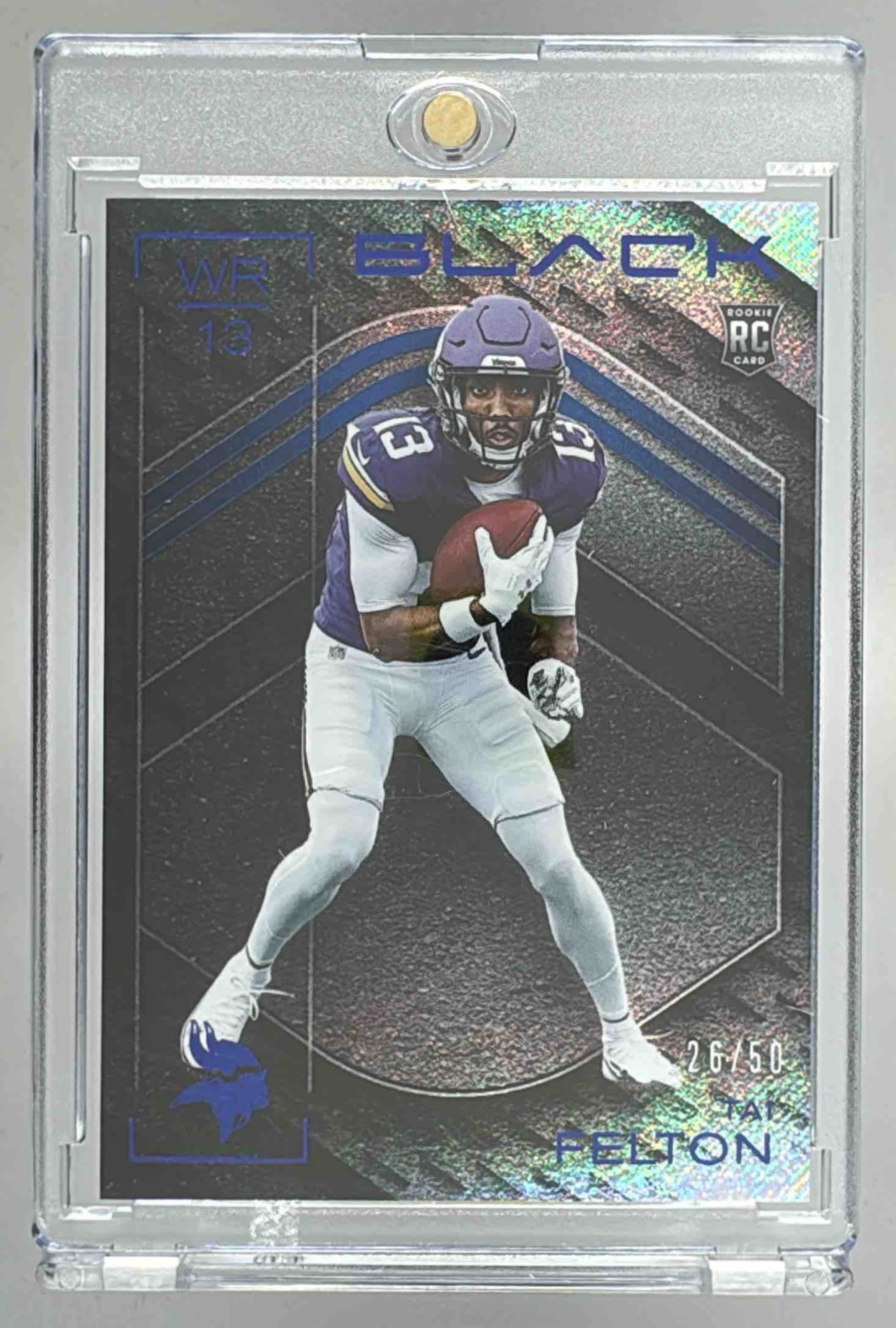 Card image for 2025 Panini Absolute Tai Felton Rookies Spectrum Blue /50 #181 RC Vikings