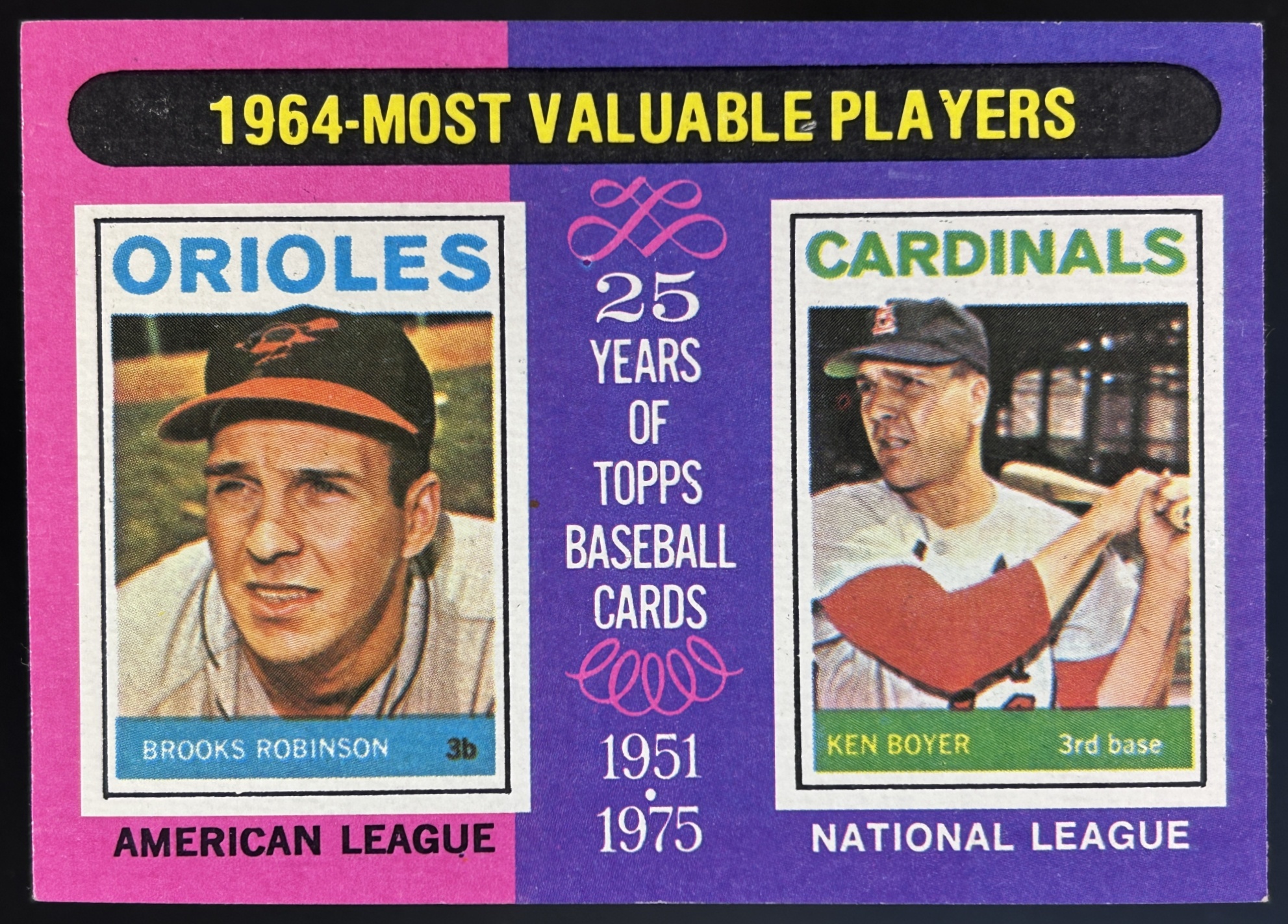 Card image for 1975 TOPPS 1964 MVPS BROOKS ROBINSON KEN BOYER M #202