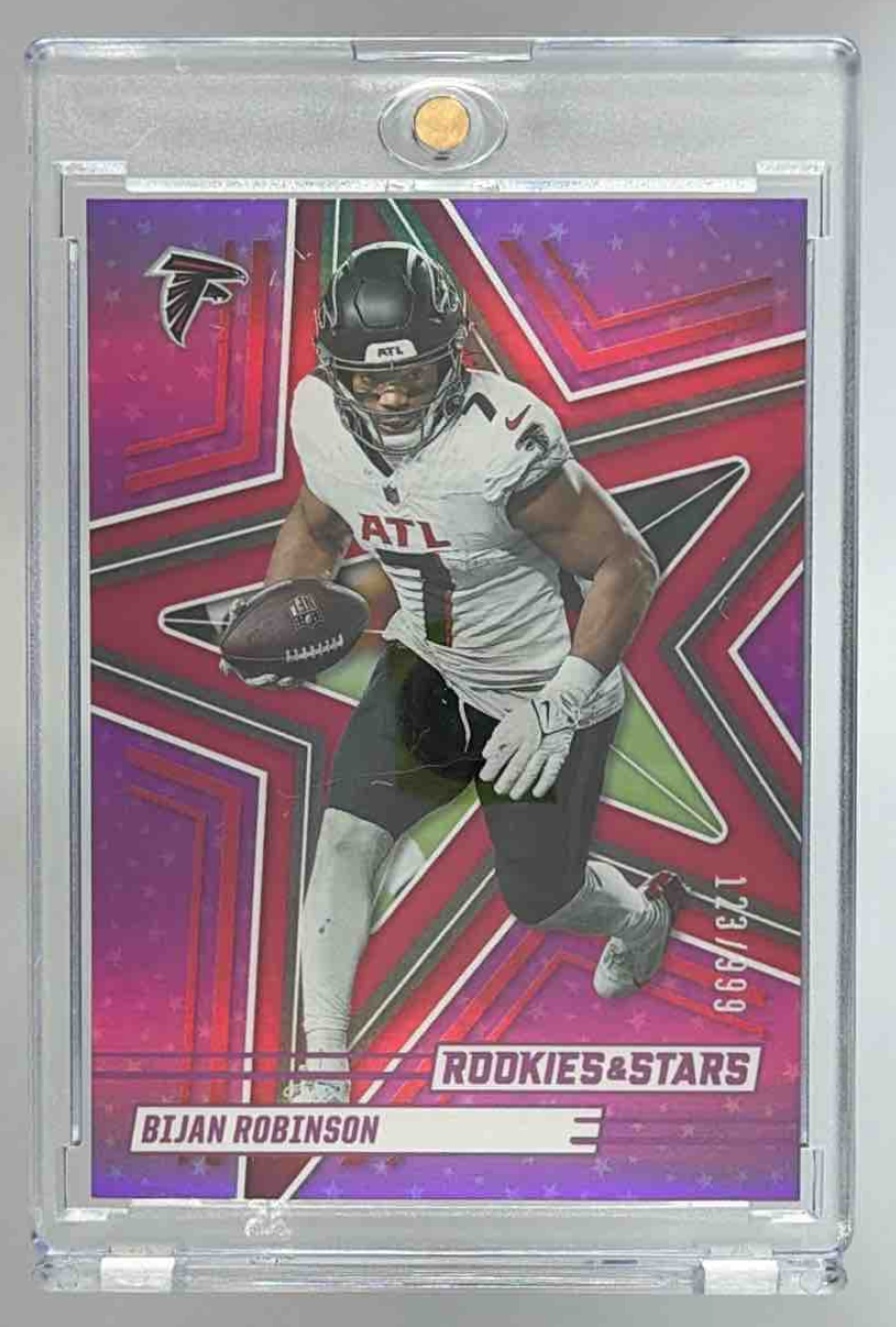 Card image for 2025 Panini Rookies & Stars Bijan Robinson Purple /999 #90 Falcons