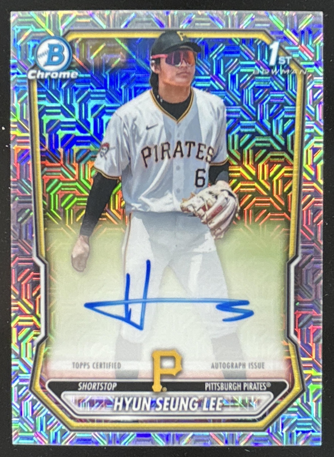 Card image for Hyun Seung Lee 2026 Bowman Chrome Mega Box Prospects Auto Mojo Refractor