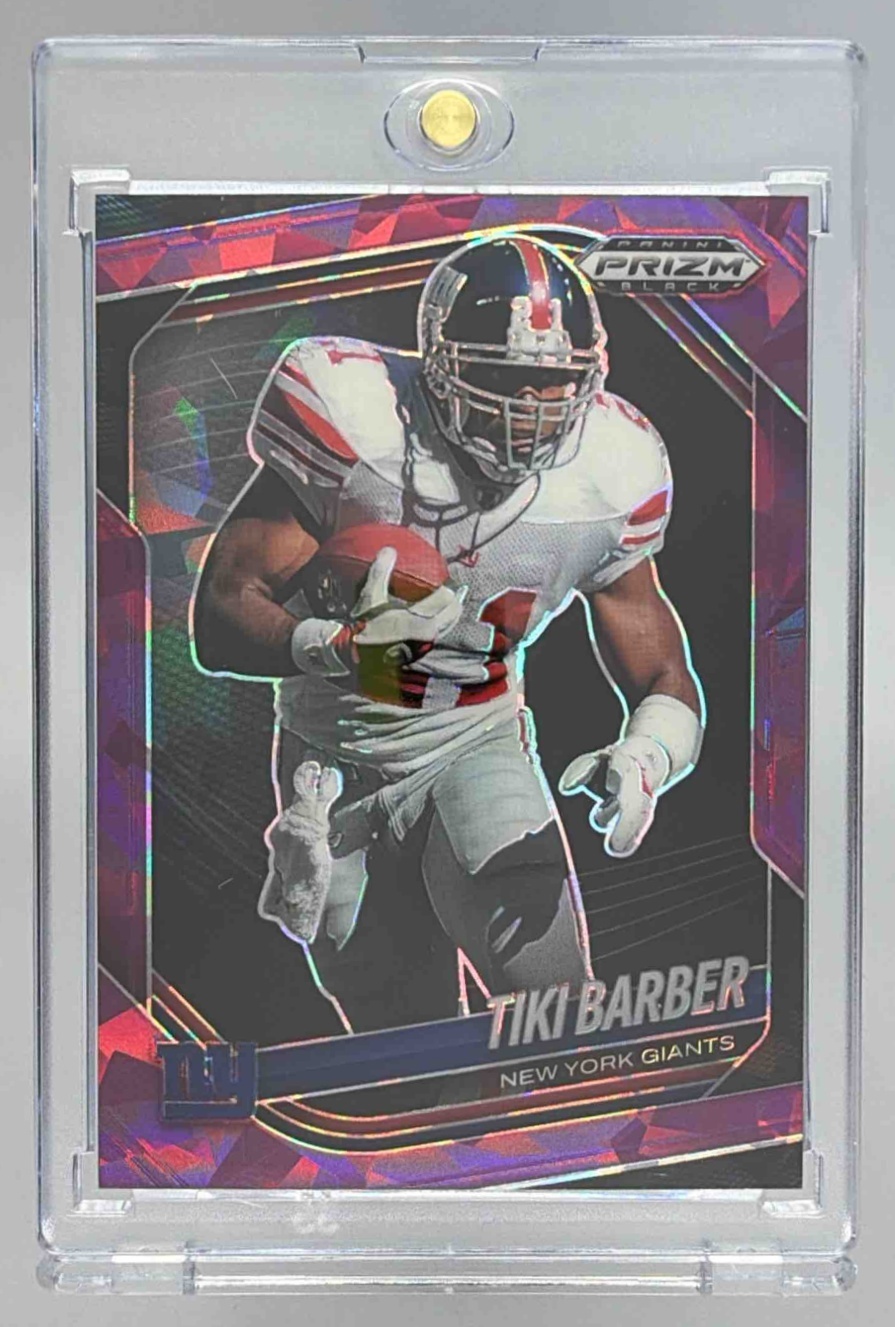 Card image for 2025 Panini Prizm Black Tiki Barber Purple Ice /149 #104 Giants