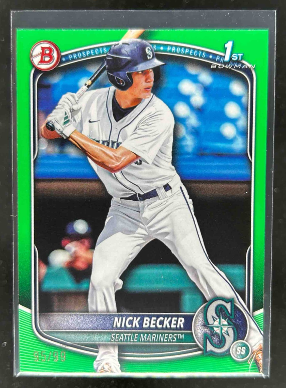Card image for Nick Becker 2025 Bowman Baseball Draft Green Border /99 Seattle Mariners
