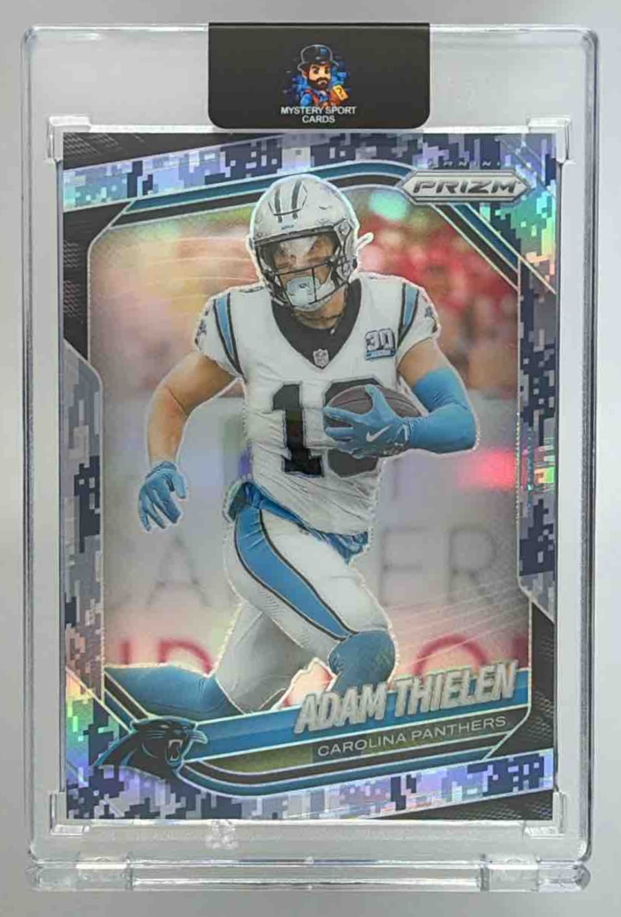 Card image for 2025 Panini Football Prizm Adam Thielen Navy Camo /25 #189 Carolina Panthers