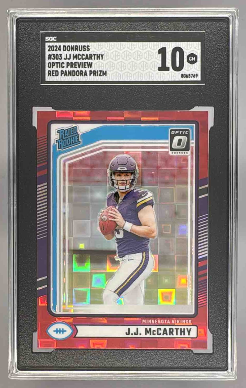 Card image for 2024 Panini Donruss J.J. McCarthy #303 RC Rated Rookie Vikings